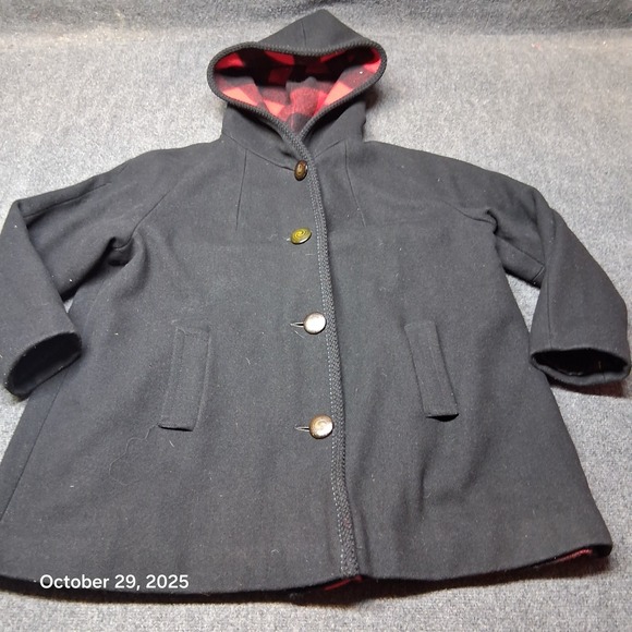The Unbranded Brand Jackets & Blazers - Womens Black‎ Wool Hooded Coat Buffalo Plaid Lined Size XL